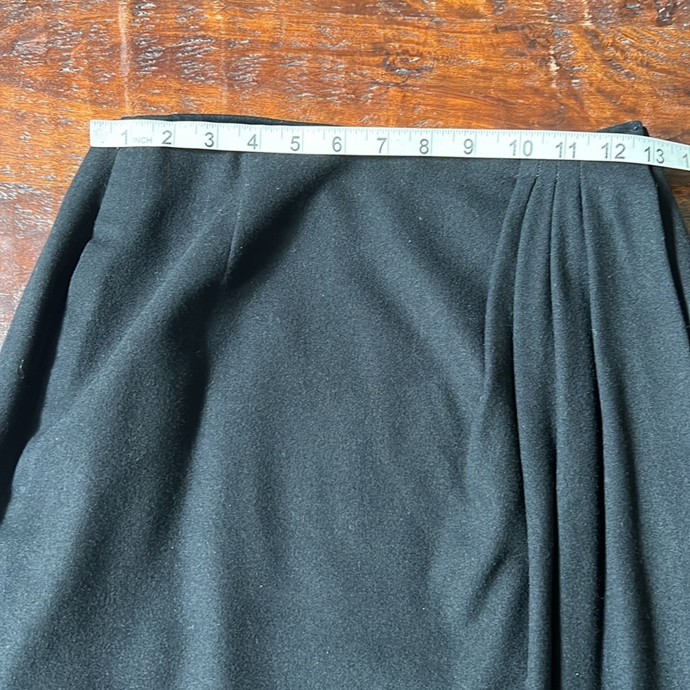 RALPH LAUREN 70s Wool Wrap Maxi Skirt Pleated Detail Asymmetrical Hem Black 10 - Picture 12 of 15